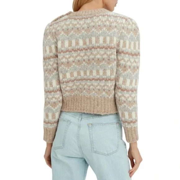 💕LOVESHACKFANCY💕 Cropped Fair Isle Sweater ~ Alpaca Wool Blend Tan Print Small - Picture 4 of 15